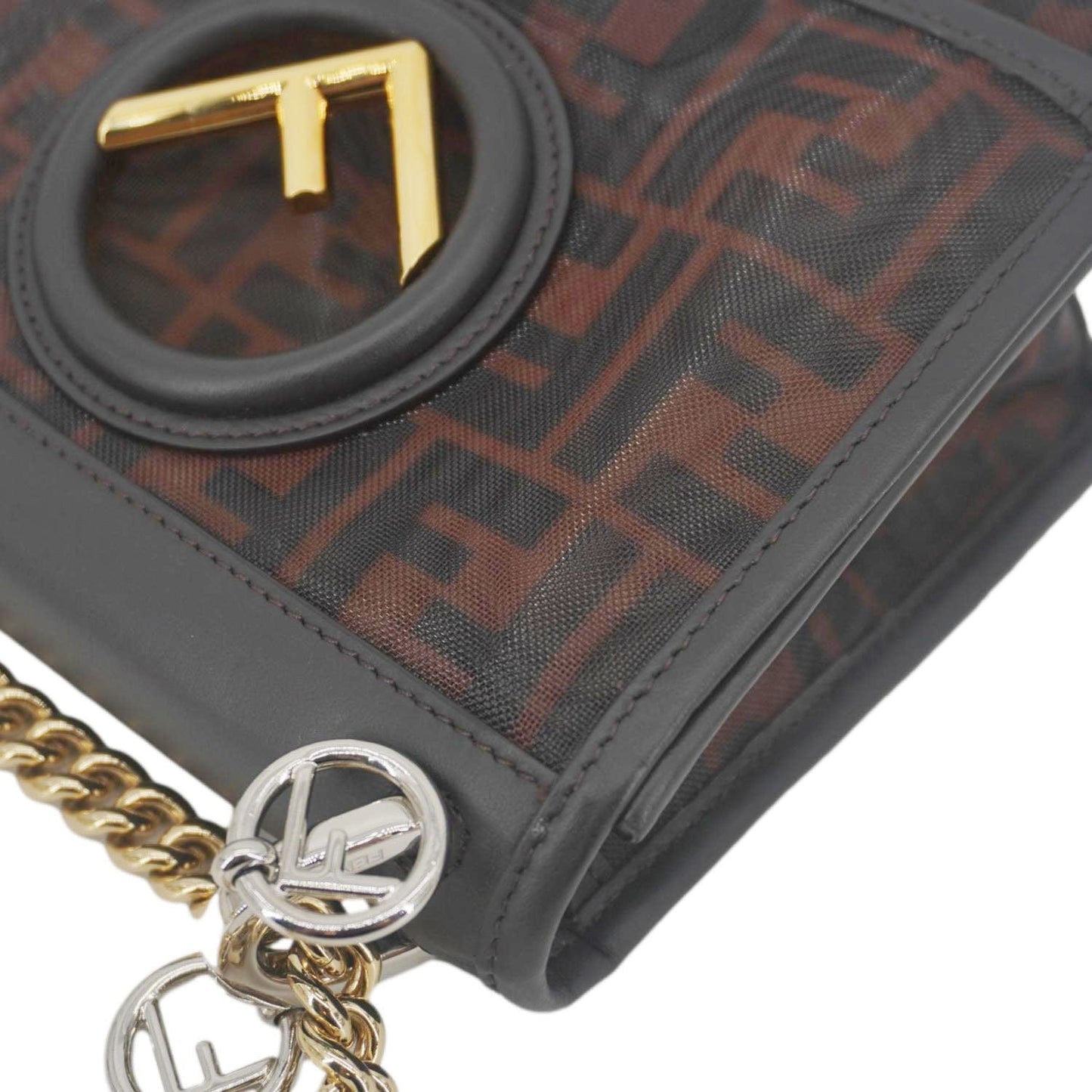 FENDI Kan I Small FF Mesh Nylon Crossbody Bag Brown