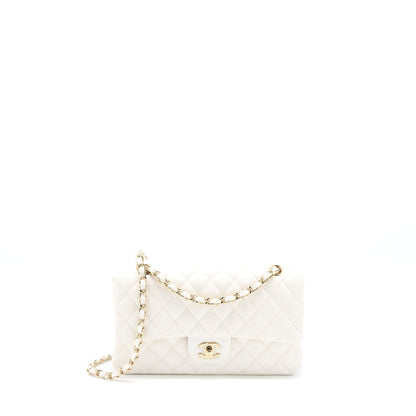Chanel Medium Classic Double Flap Bag Caviar White LGHW