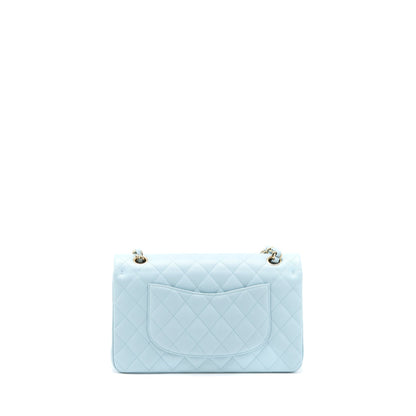 Chanel Medium Classic Double Flap Bag Caviar Light Blue LGHW (Microchip)
