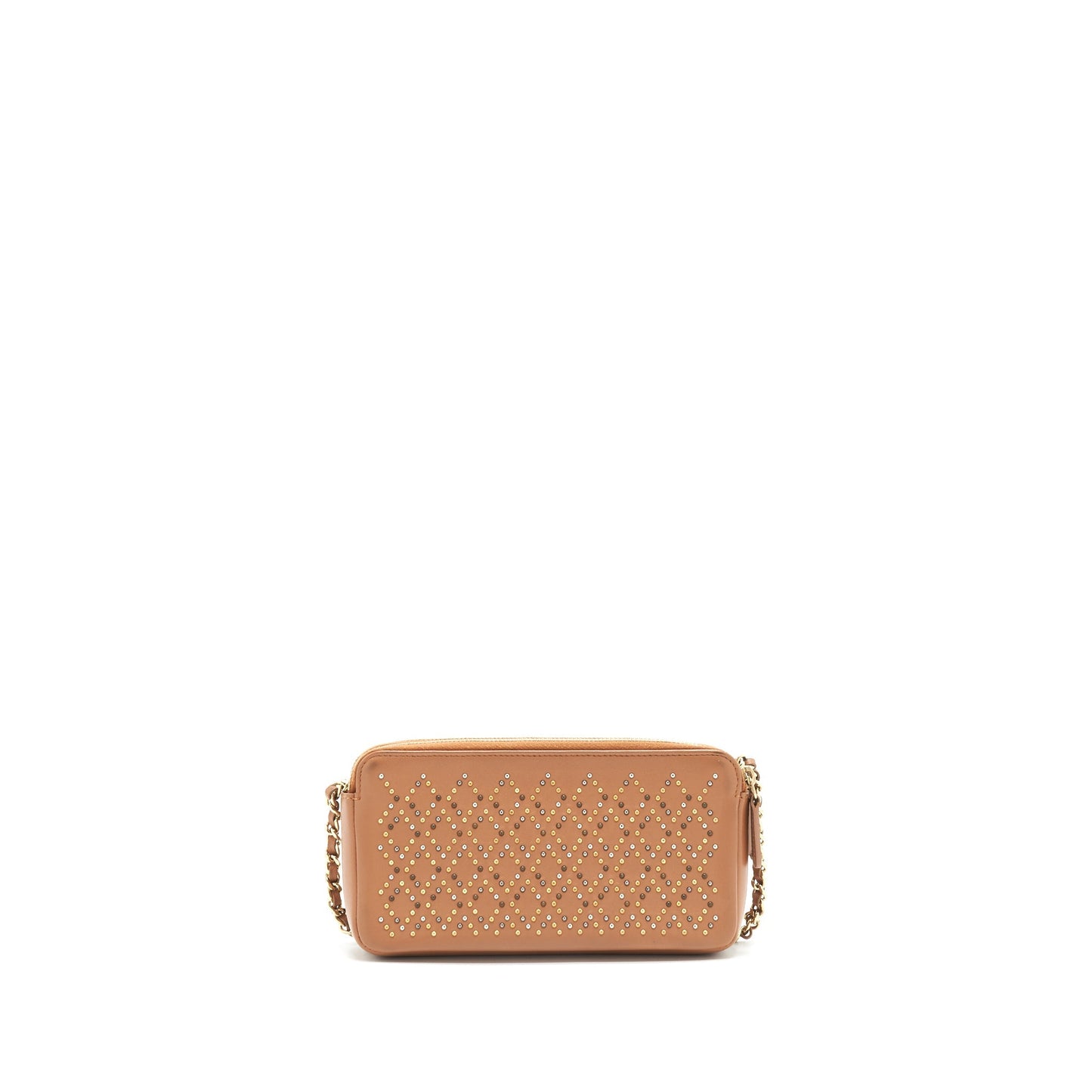 Chanel Stud Double Zip Wallet On Chain Dark Beige