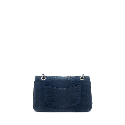 Chanel Medium Classic Double Flap Bag Python Dark Blue SHW