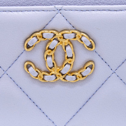 Chanel 19 Card Holder Lambskin Light Purple GHW