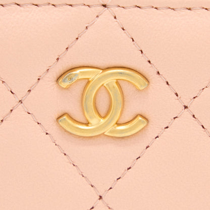 Chanel Pearl Crush Zippy Card Holder Lambskin Light Pink Brushed GHW