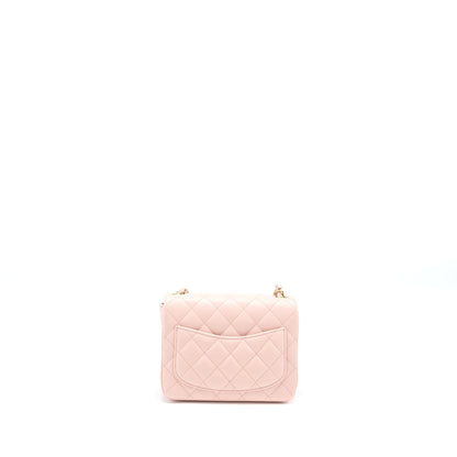 Chanel Mini Square Flap bag Lambskin Light Pink LGHW (Microchip)