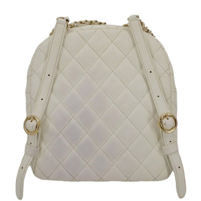 CHANEL CC Day Small Caviar Quilted Leather Backpack White
