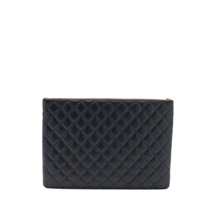 Chanel Quilted Zip and Flap Pouch/Clutch Large Model Lambskin Black LGHW
