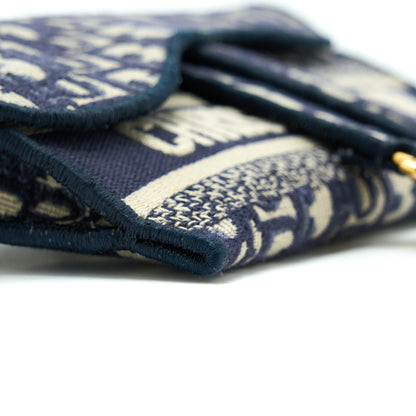 Dior Saddle Slim Pouch Blue Dior Oblique Embroidery
