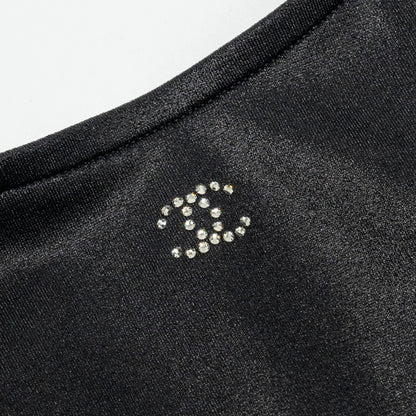 Chanel Size 36 24C CC Crystal Logo One-Piece Swimsuit Polyamide/Elastane Black