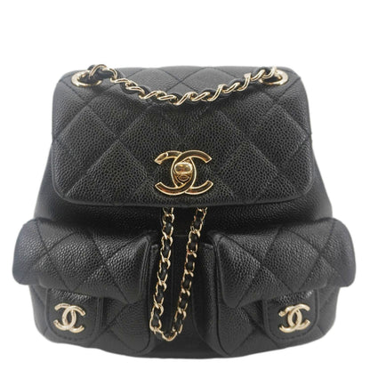 CHANEL Duma Pockets Small Quilted Caviar Leather Drawstring Backpack Black