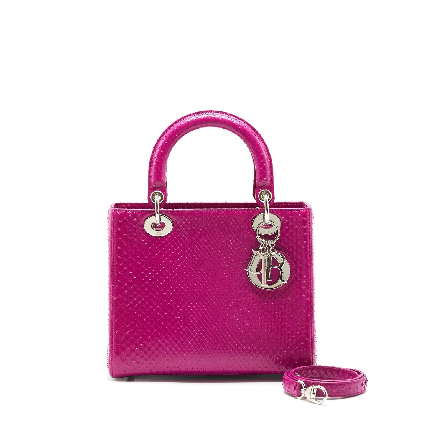 Dior Medium Lady Dior Purse Python Dark Pink