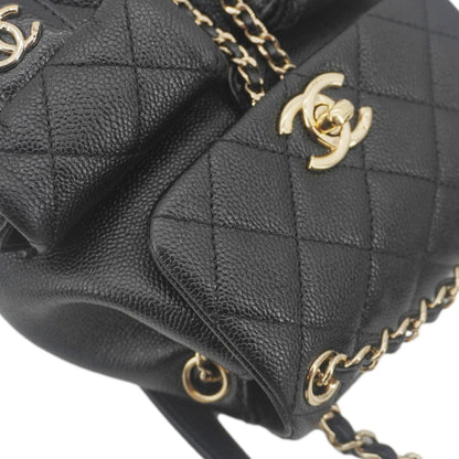 CHANEL Duma Pockets Small Quilted Caviar Leather Drawstring Backpack Black