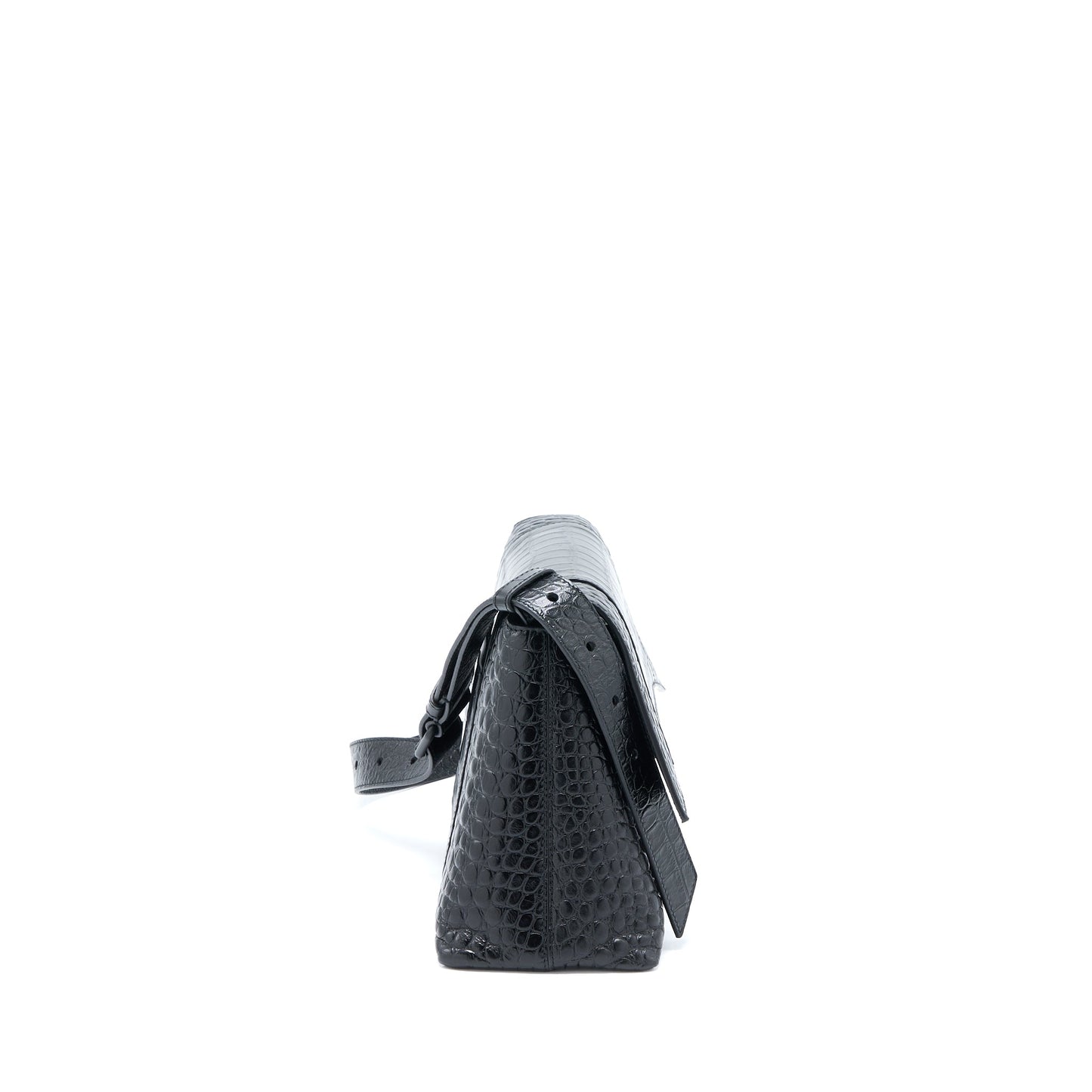 Balenciaga Small Downtown Mini Purse Crocodile-Embossed Leather Black with Black Hardware