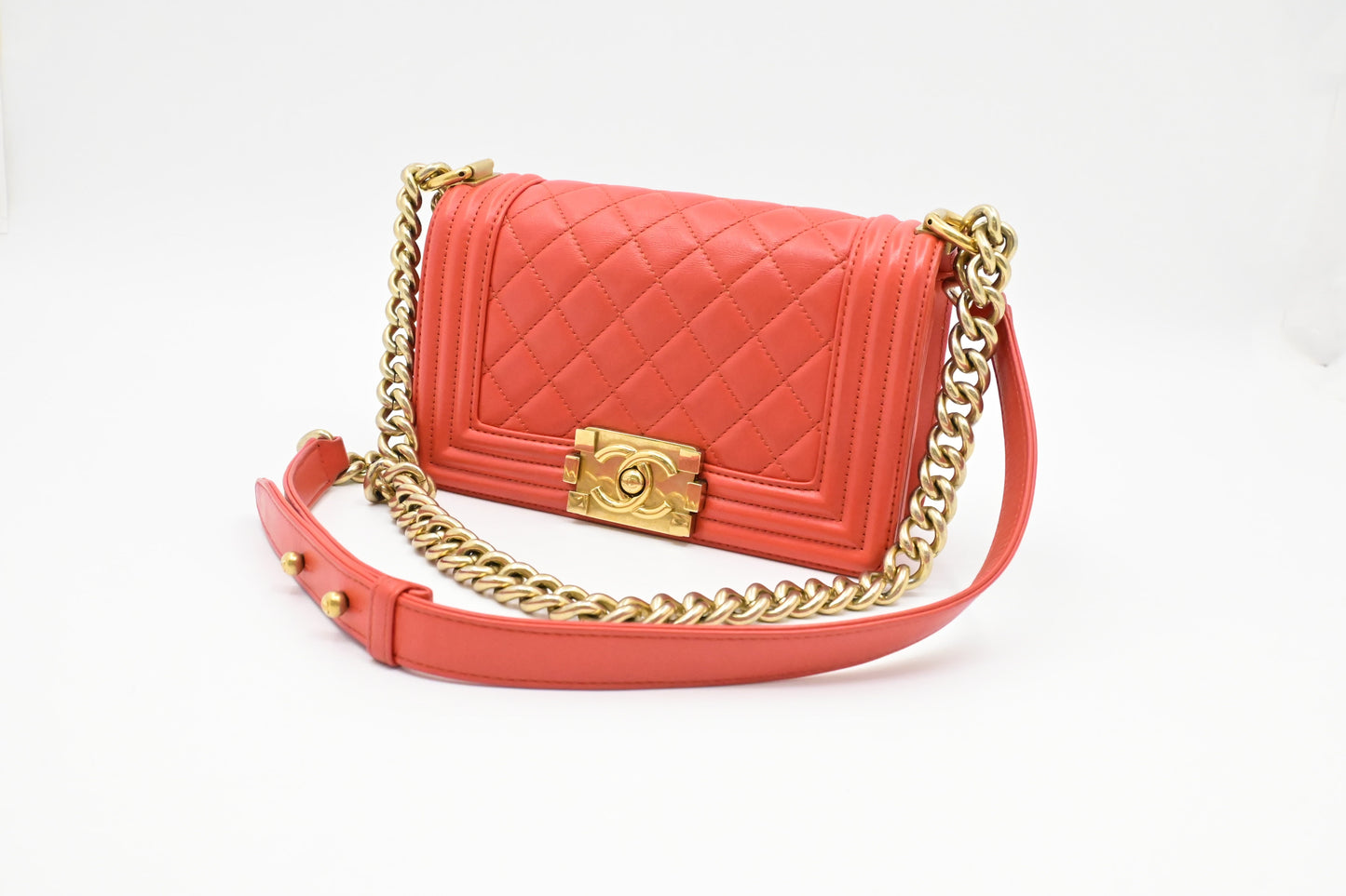 Chanel Small Boy Bag in Red-Orange Leather