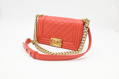 Chanel Small Boy Bag in Red-Orange Leather