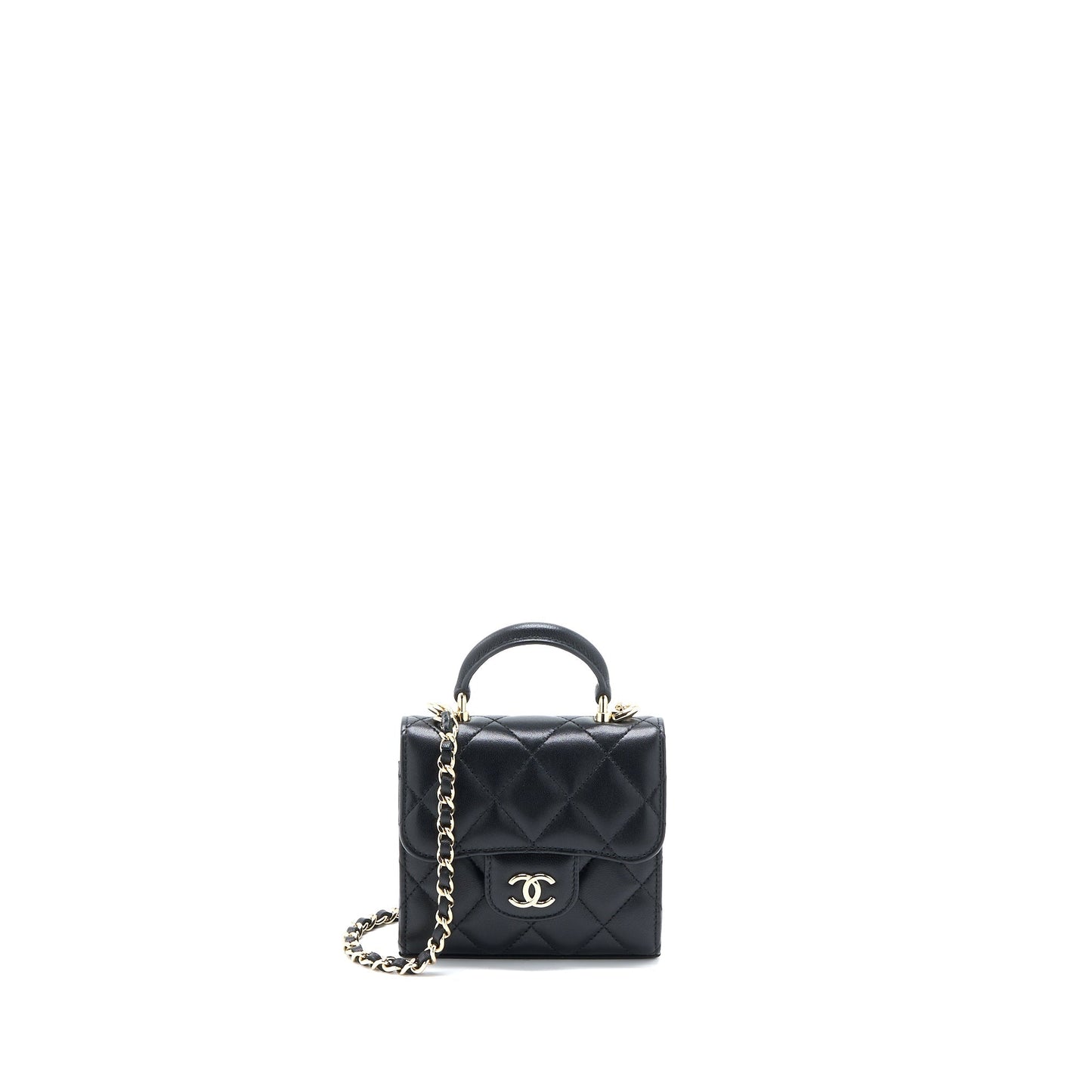 Chanel Top Handle Mini Flap Chain Bag Lambskin Black LGHW