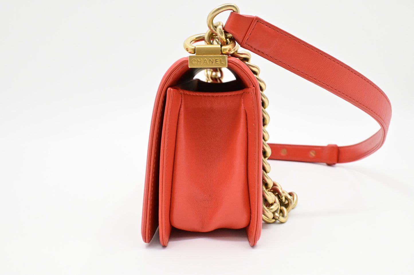Chanel Small Boy Bag in Red-Orange Leather