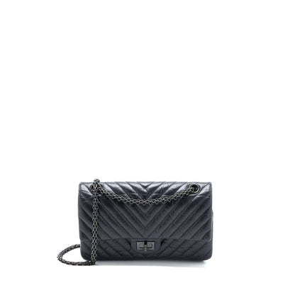Chanel 2.55 Reissue Small Double Flap Bag Chevron Aged Calfskin Black with Black Hardware