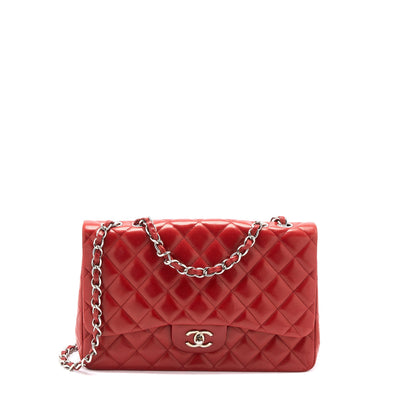 Chanel Classic Jumbo Single Flap Bag Lambskin Red SHW