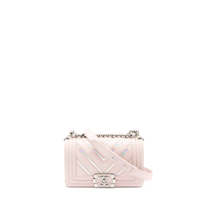 Chanel Chevron Small Boy Bag Limited Edition Lambskin Light Pink SHW