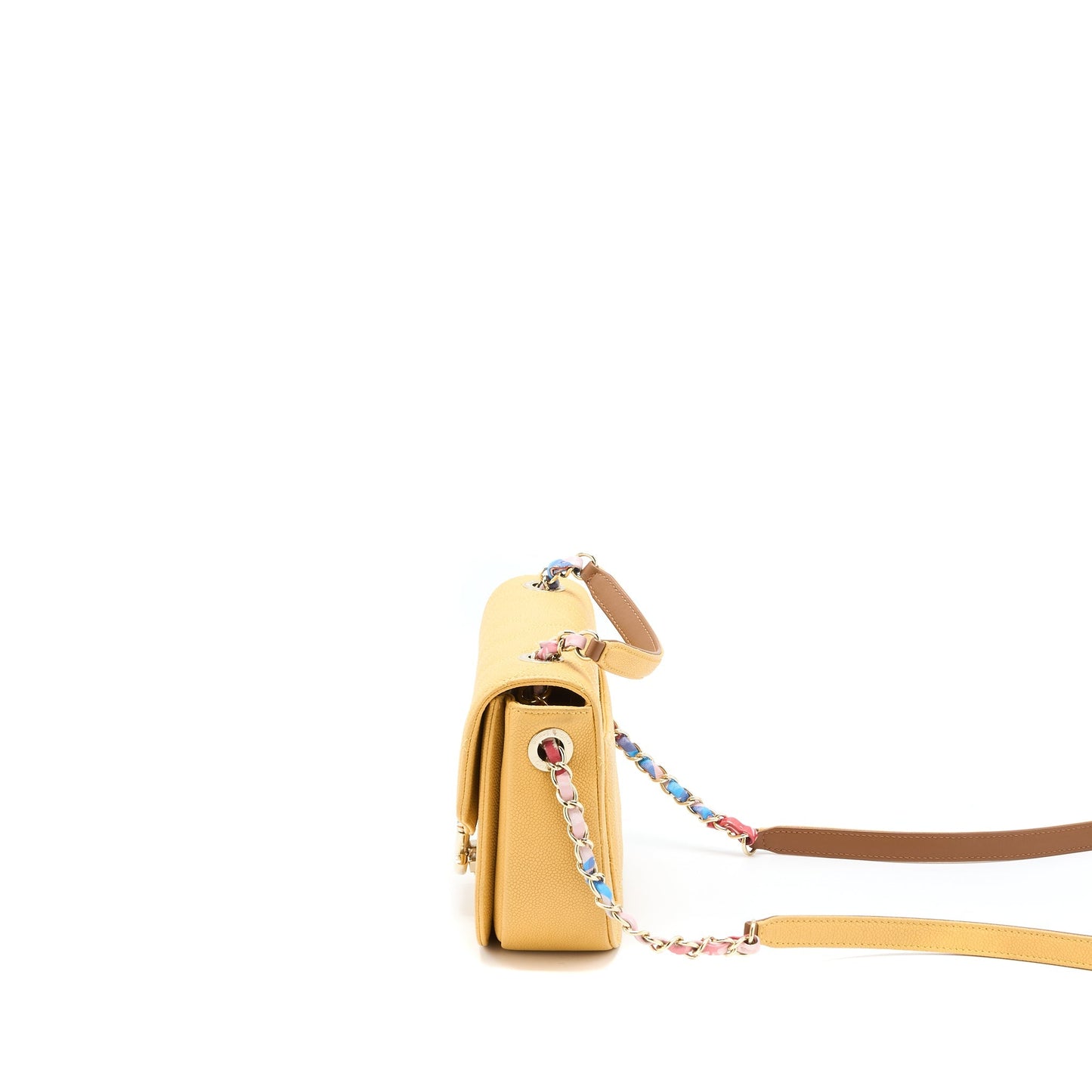 Chanel Giant CC Logo Messenger Flap Bag Caviar Yellow LGHW