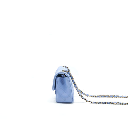 CHANEL LAMBSKIN RECTANGULAR MINI FLAP BAG IN ICE BLUE GHW