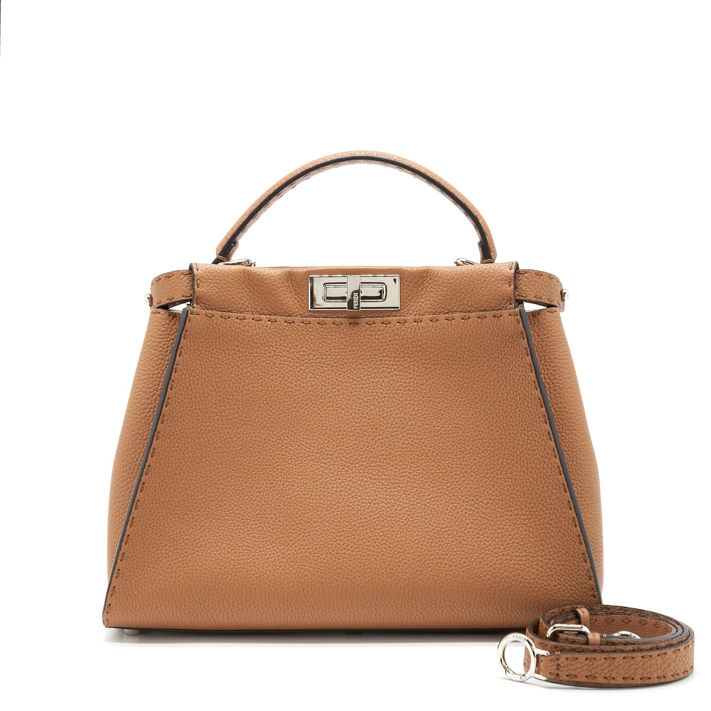 Fendi Medium Peekaboo Tote Purse Grained Calfskin Caramel