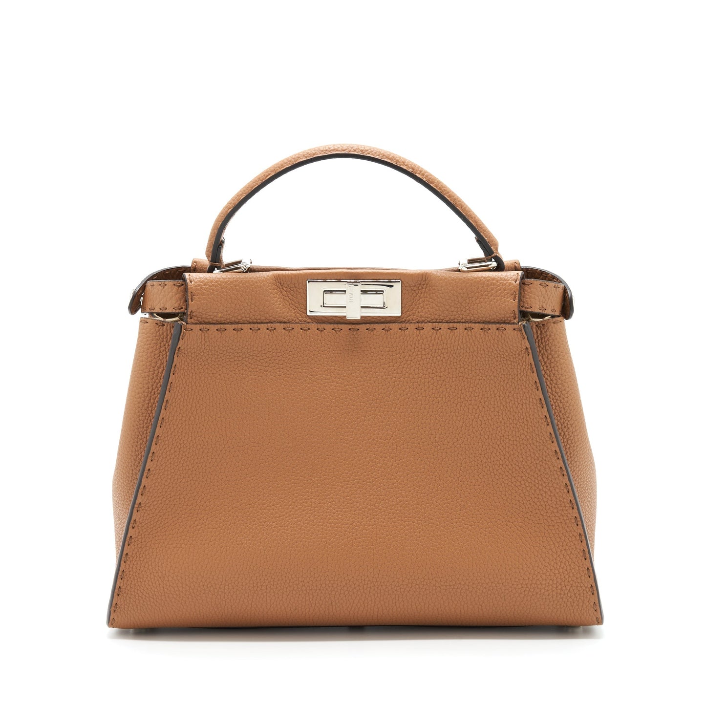 Fendi Medium Peekaboo Tote Purse Grained Calfskin Caramel