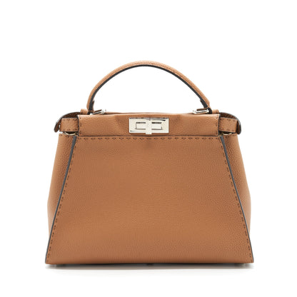 Fendi Medium Peekaboo Tote Purse Grained Calfskin Caramel