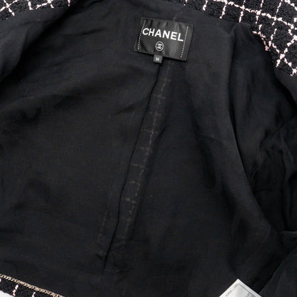 Chanel 23K Size 36 Tweed Jacket Camellia Gripoix Buttons Wool Black / Pink