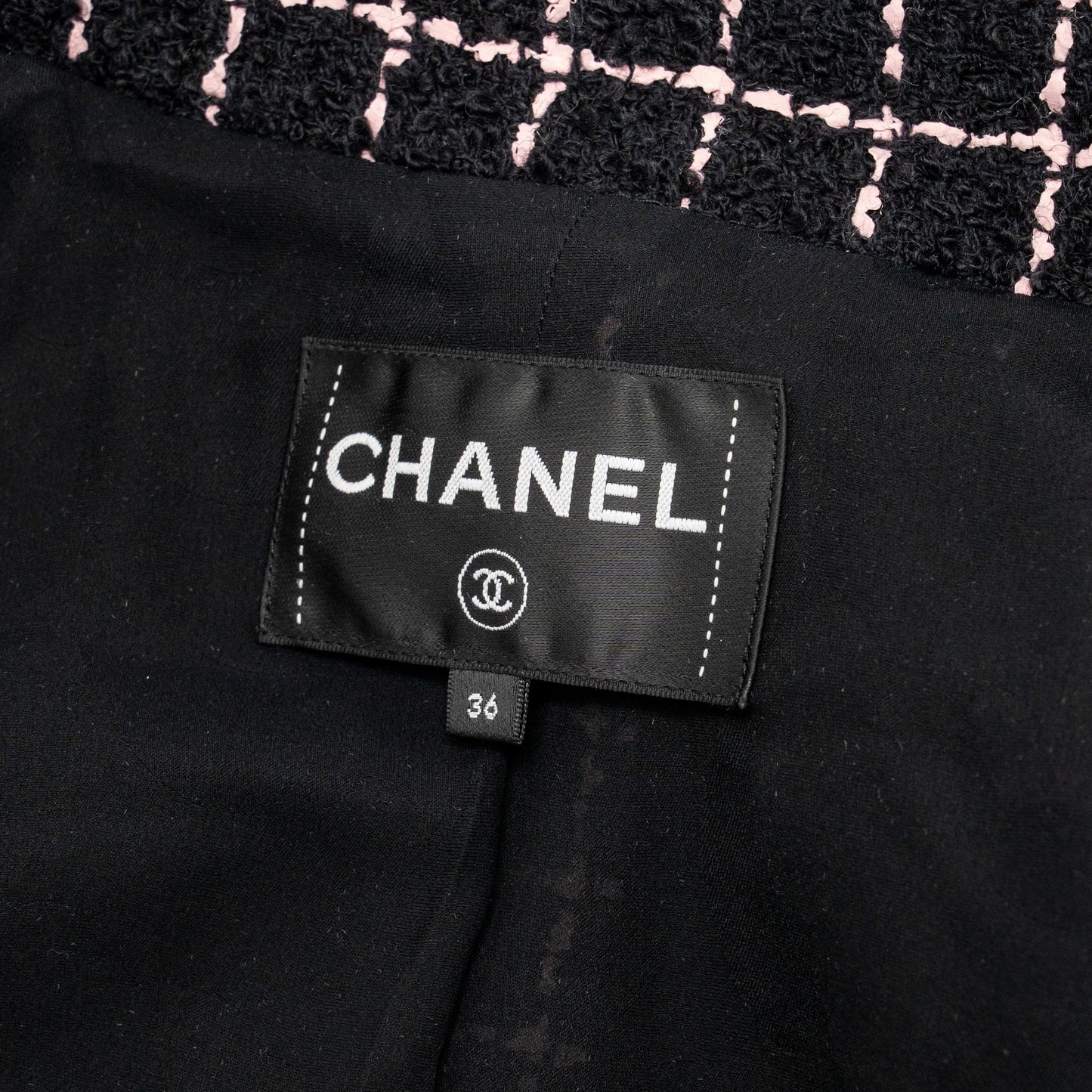 Chanel 23K Size 36 Tweed Jacket Camellia Gripoix Buttons Wool Black / Pink