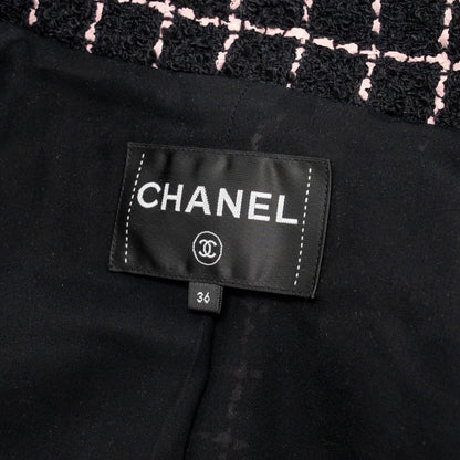 Chanel 23K Size 36 Tweed Jacket Camellia Gripoix Buttons Wool Black / Pink