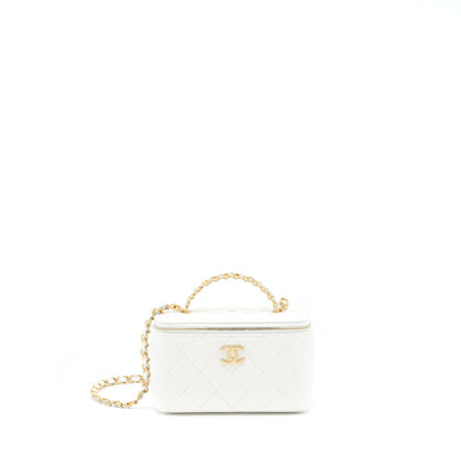 Chanel 22S Logo Top Handle Long Vanity Caviar White GHW