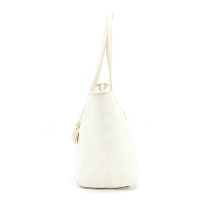 Christian Dior Canvas and Leather Tote Bag in Creamy White