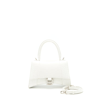 Balenciaga Hourglass S Crocodile-Embossed Calfskin White