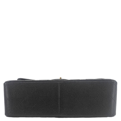 CHANEL Classic Double Flap Jumbo Quilted Caviar Leather Crossbody Bag Black
