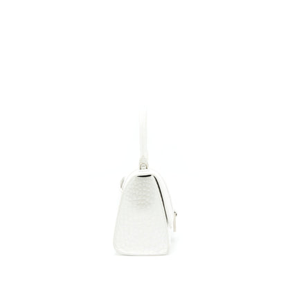 Balenciaga Hourglass S Crocodile-Embossed Calfskin White