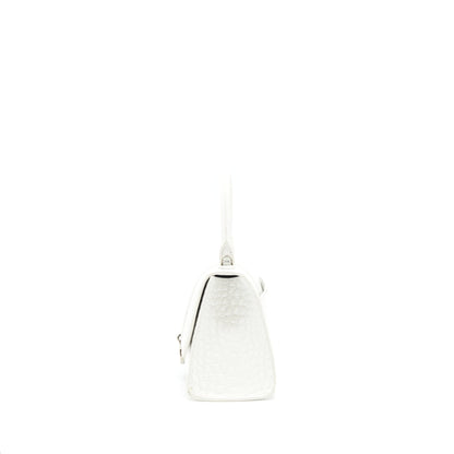 Balenciaga Hourglass S Crocodile-Embossed Calfskin White