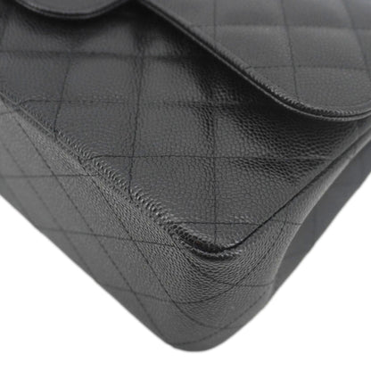 CHANEL Classic Double Flap Jumbo Quilted Caviar Leather Crossbody Bag Black