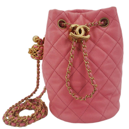 CHANEL Pearl Crush Quilted Leather Drawstring Bucket Bag Pink