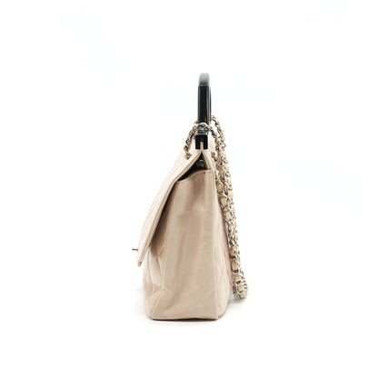 Chanel Top Handle Flap Bag with Chain Beige/ Black serial20