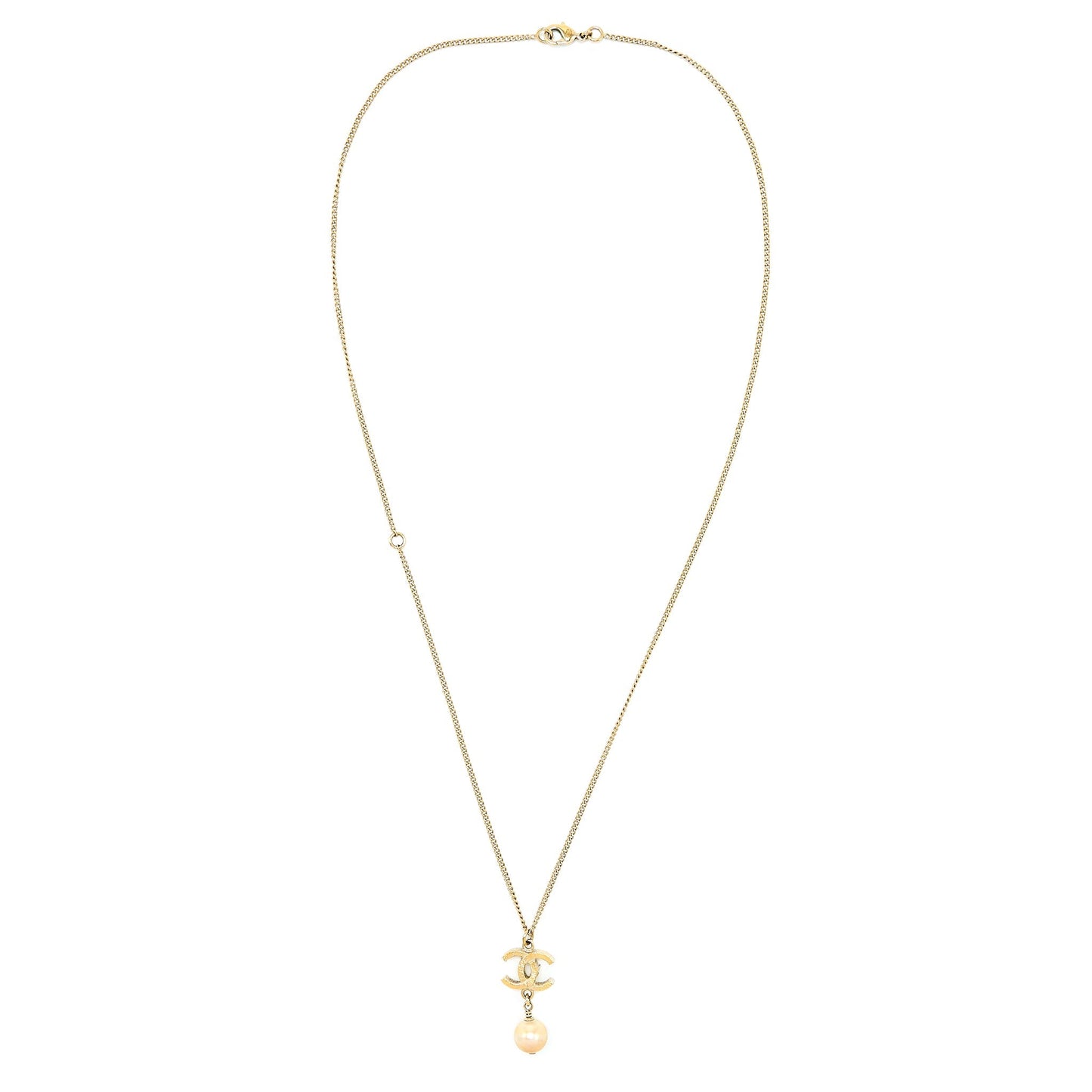 Chanel CC Logo Necklace with Pearl Light Gold Tone