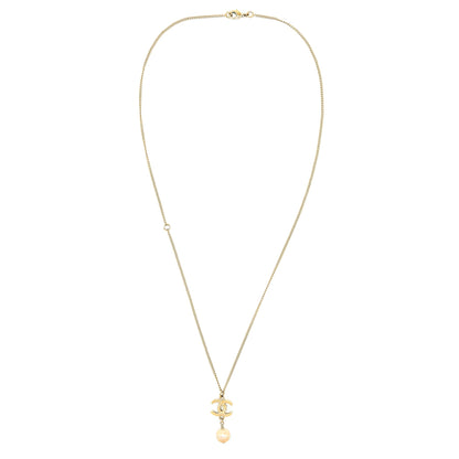 Chanel CC Logo Necklace with Pearl Light Gold Tone