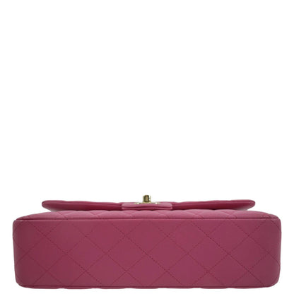 CHANEL Classic Medium Double Flap Quilted Lambskin Leather Shoulder Bag Pink