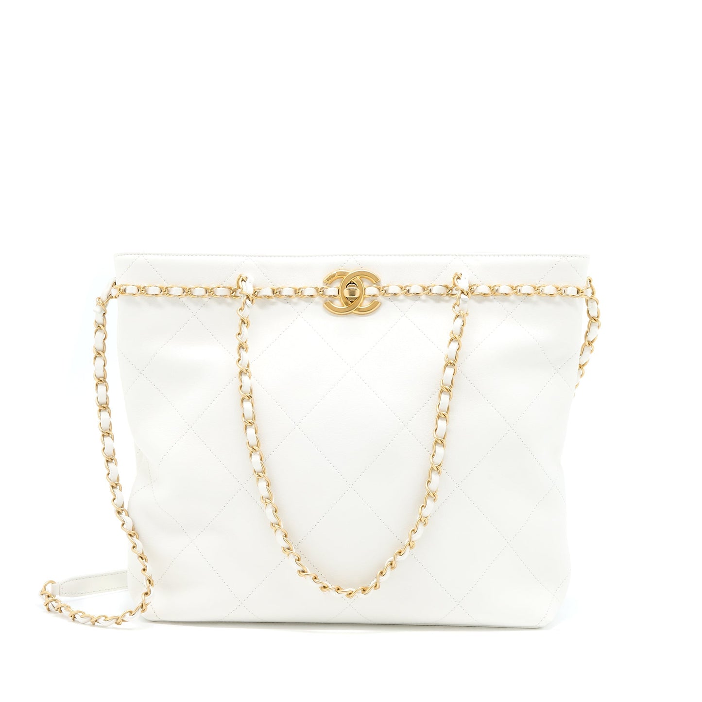 Chanel Tote Bag Quilted Calfskin White Brushed GHW