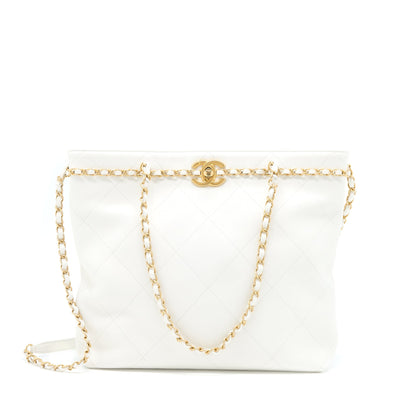 Chanel Tote Bag Quilted Calfskin White Brushed GHW