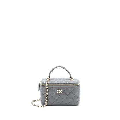 Chanel Top Handle Long Vanity with Chain Lambskin Grey LGHW (Microchip)