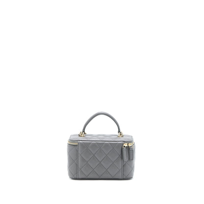 Chanel Top Handle Long Vanity with Chain Lambskin Grey LGHW (Microchip)