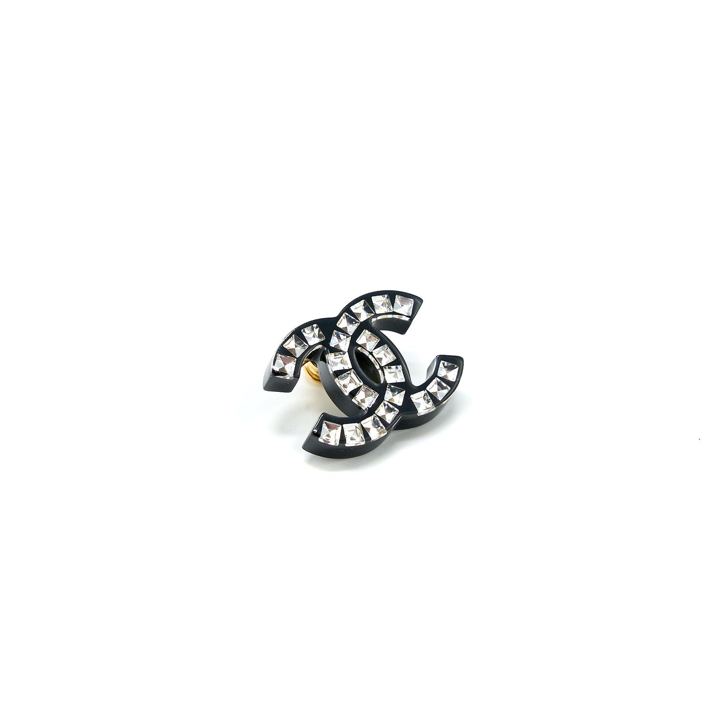Chanel CC Logo Brooch With Crystal Gold Tone