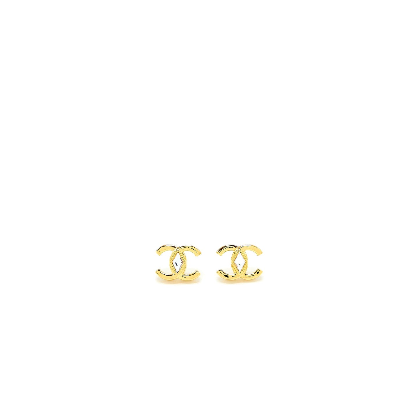 Chanel CC Logo Earring with Diamond Shaped Crystal Gold Tone