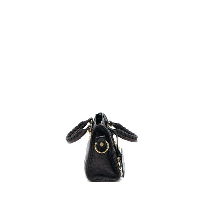 Balenciaga Mini City Crocodile-Embossed Calfskin Black